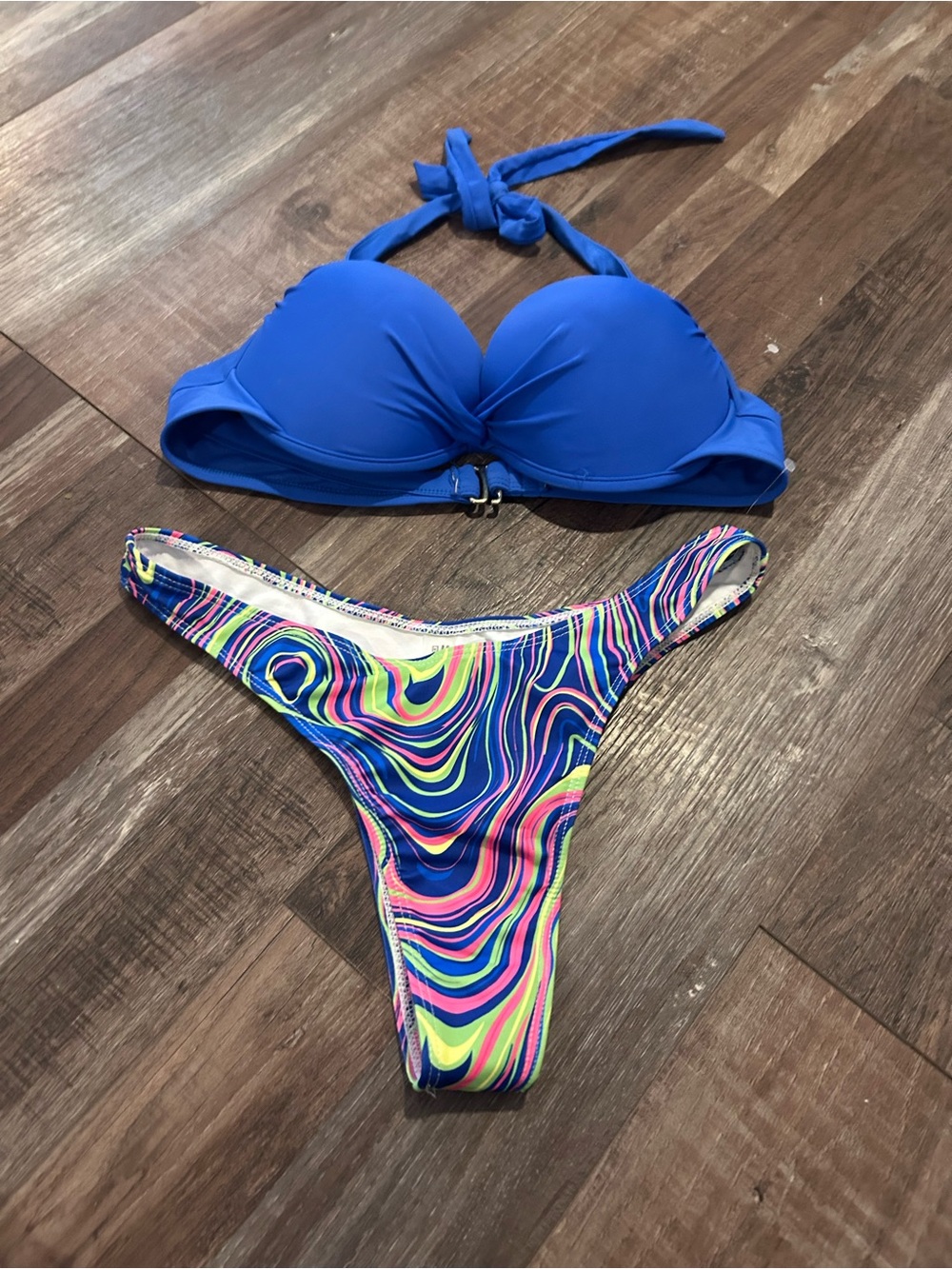 50%offw❤️ Blue Tahiti Hyacinth Halter Push-Up Bikini Top L #70